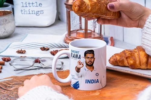 Image of Cricket Theme Coffee Mug IPL Edition - Stylish Helicopter Shot Print Cup - Gift for Cricket Fans, Boys & Friends (Harshit rana, Large)