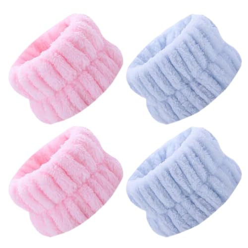 4 Pièces Bracelet de Spa, Bracelets Absorbants en Microfibre, Rubans de Lavage pour Poignet, Bracelet de Lavage de Visage en Polaire Corail, Bracelets Elastiques pour Laver Visage