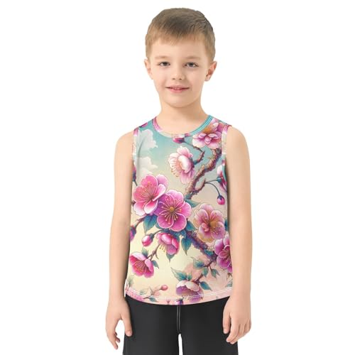 susiyo Spring Pink Flowers Branch Boys Sleeveless Tank Top Girls Athletic T Shirt2
