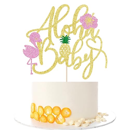 Kaoenla Aloha Baby Baby Shower Cake Topper - Hawaiian Flamingo Theme Cake Topper for、 Boy and Girl Baby Shower Party Selected Decorative Supplies (Aloha Baby, Aloha)