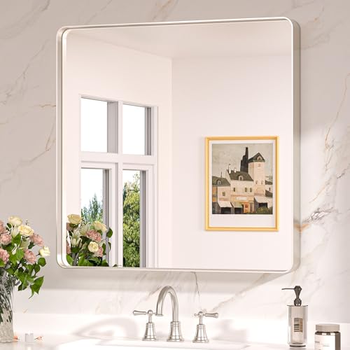 Keonjinn 30 x 30 Inch Brushed Nickel Bathroom Mirrors for Over Sink