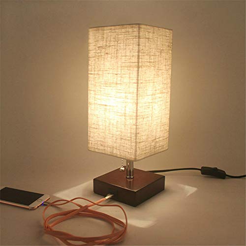 Lampe LED rechargeable USB avec port de charge rapide et base bois - 2