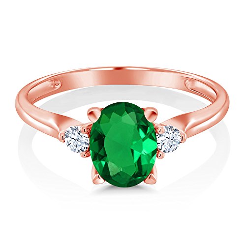 Gem Stone King 10K Rose Gold Green Simulated Emerald And White Created Sapphire 3-Stone Ring For Women (1.10 Cttw, Available In Size 5, 6, 7, 8, 9) #TOP1