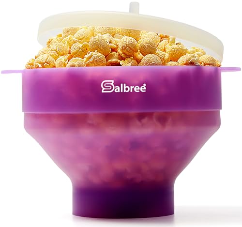 The Original Salbree Collapsible Silicone Microwave Popcorn Popper Maker Machine, Microwavable Bowl Holds 16 Cups, Uses Hot Air and Oil Always Optional - The Most Colors Available (Clear Purple)