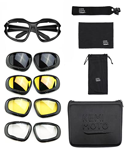 Kemimoto Polarized Motorcycle Glasses, Riding Goggles With 4 Lens Kit For Outdoor Activities #TOP4