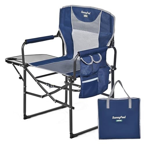 SUNNYFEEL Directors Chairs Folding Camping Chair for Adults with Table Side Pocket Heavy Duty up to 300 lbs Outdoor Lawn Garden Makeup (Blue) - Image 4