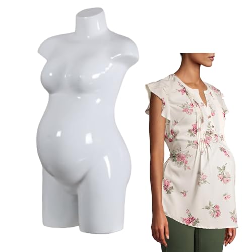 Pregnant Mannequin Full Round Body Female Maternity Dress Form Sturdy Heavy Duty White Glossy Mannequin Torso for Clothing Shops, A1