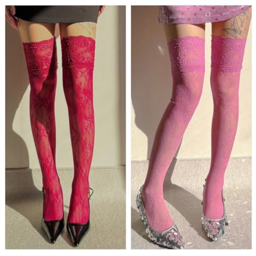 Women Thigh High Boot Stockings With Full Lace Design Flower Patterned Mesh Over Knee Long Socks For Party4