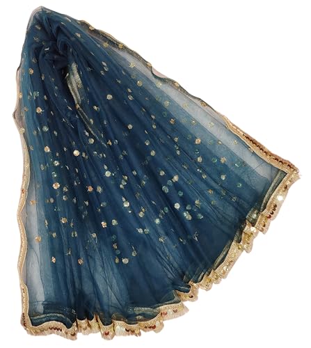 Image of Navti Creations Women's Lightweight Net Dupatta With Sequence Embroidery & Kiran Border (Length 2.25m)