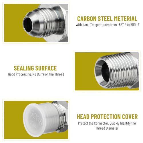 Image of 10 Pack Hydraulic Hose Adapter Fittings: 3 /8 inch JIC 37 Male x 1 /2 inch NPT Male, Straight Tube Connectors with Protection Cover