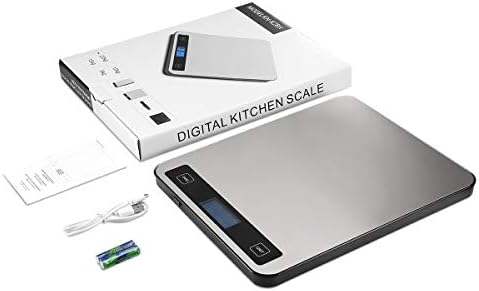 Brifit Digital Kitchen Scale, 20kg/44lb Food Scales with Large Stainless Steel Platform, USB Rechargeable Cooking Scales with LCD Screen, Electric Baking Scales with Tare Function, 5 Units