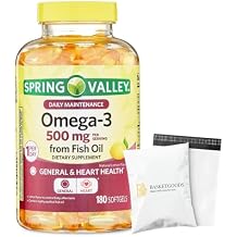 Spring Valley Omega-3 500 mg, 180 Count, from Fish Oil, Omega 3 Dietary Supplements Bundle Set with Basket Goods Store