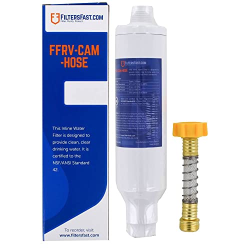 FiltersFast FFRV-CAM-HOSE Inline Water Filter Hose Faucet Sediment Cartridge for RV, Marine Boat, Car Washing, Camping, Farm, Pool, Pets, Spa, Garden, with Flexible Connector Hose