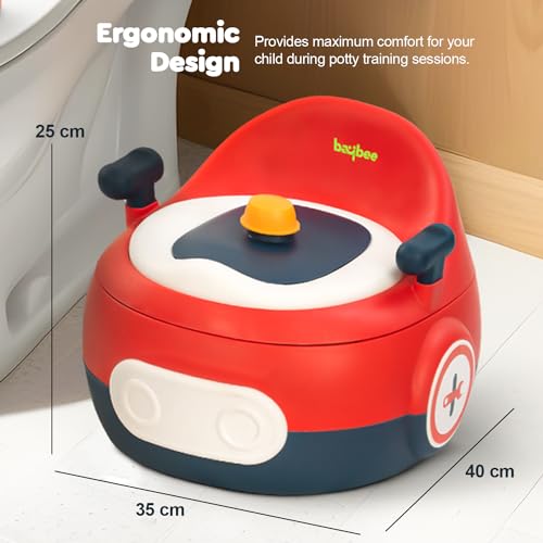 Image of Baybee 3-in-1 Baby Potty Training Seat | Comfortable & Safe Kids Potty Chair with Anti-Slip Toilet Seat, Removable Pot, Handles & Splash Guard | Potty Seat for Boys & Girls (Red)