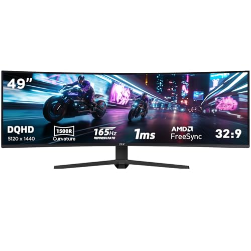 Kovryx 49 Inch Ultrawide Curved Gaming Monitor, Dual QHD 5120×1440 32:9, 165Hz 1ms, HDR, G-Sync & FreeSync Compatible, 1500R VA Display, Low Blue Light, HDMI & DP, Height Adjustable, VESA Mountable