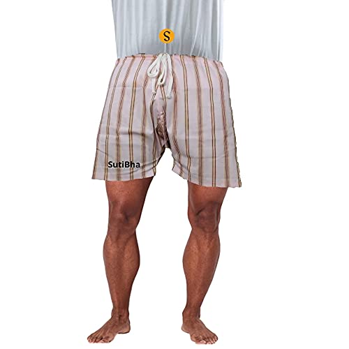 Image of Men's Lattha Traditional Pure Cotton Underwear aka Patta wala Janghiya, Dhari wala / Striped Undergarment, Khadi Latthe Ka Jangia, Nicker,Chaddi; Nade wala kachha with wide Miyani /Asan & Back Pocket & Drawstring /Nada