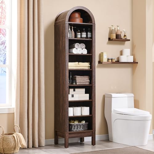 Image of IFBUY 71 inch Tall Arched Bathroom Storage Cabinet, 8-Tier Modern Farmhouse Storage Cabinet with Adjustable Shelves, Wood Freestanding Cabinet for Bathroom, Living Room, Entryway, Hallway (Brown)