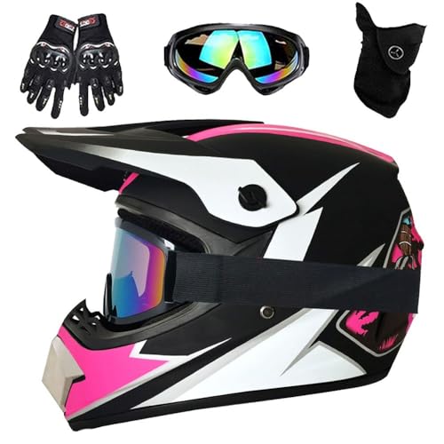Casco Integrale da Motocross, Fuoristrada, ATV, Mountain Bike, MX, con Occhiali, Guanti E Maschera, Per Uomo E Donna, Omologato DOT(XL (58-59cm))
