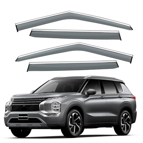Vesul Compatible with Mitsubishi Outlander 2022-2026 Rain Guards Wind Deflectors Anti-Rain Window Visors with Stainless Steel Trim–Noise Reduction&All-Weather Protection Out-Channel Style