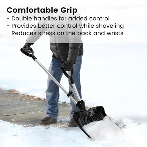 54" Snow Shovel with Two D-Ring Handles - Ergonomic and Heavy-Duty Snow Removal Tool with Aluminum Blade and Auxiliary Handle for Extended Reach - Image 3