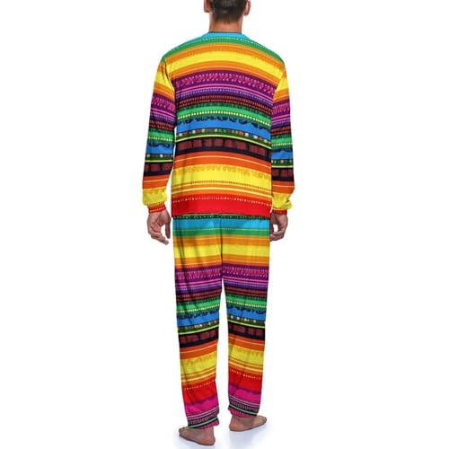 Mexican Serape Colorful Stripes Mens Pajama Set Soft Long Sleeve Sleepwear Lounge Set Pjs4