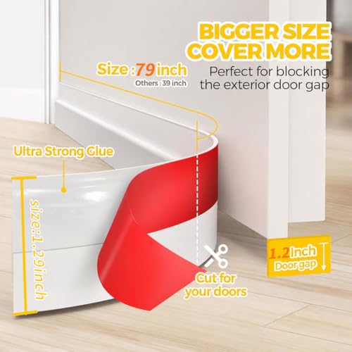 Image of HASTHIP 79inch Silicone Door Bottom /Under Gap Filler Rubber Sealing Strip - Weather Stripping with Self Adhesive Backing for Cockroach, Insect and Bugs, Seal Air & Dust