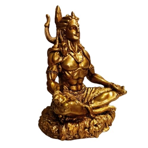 Image of Mahayogi Shiva Statue for Car Dashboard - 3.5 Inch Shiv Ji Idol | Golden Resin Showpiece for Home, Office, Pooja Room | Housewarming, Birthday
