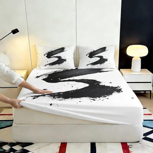 Drap housse splash noir microfibre douce lit 90x200x25cm 3D abstract