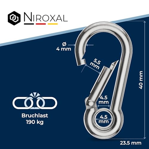 4 Stück Karabinerhaken klein 4mm Starke Karabiner Edelstahl Haken Schlüsselanhänger mit Auge Kausche 4x40mm Schlüsselanhänger Hängematte Schaukel