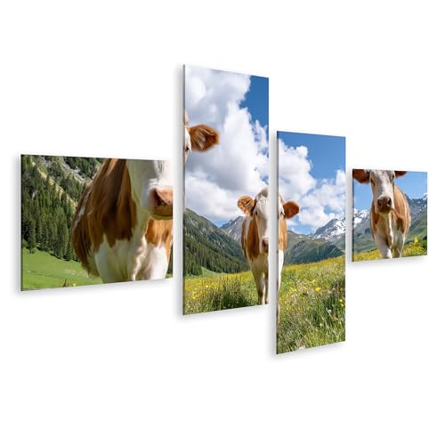 Impression sur toile vaches curieuses islandburner de 4 pièces pour décoration murale