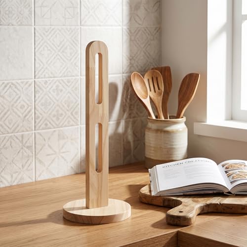Image of Kitchen Roll Holder Wooden Paper Towel Holder Stand