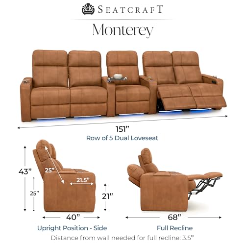 Image of Seatcraft Monterey Home Theater Seating Tawny Row of 5 Dual Loveseats