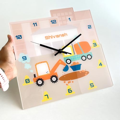 Image of Zooboo Personalized Analog Wall Clock, Custom Name Acrylic Silent Quartz Movement Wall Clock with Sleek Modern Design, Ideal for Birthdays or Return Gifts (Design - Lets Build), 30x30 cm, Multicolor
