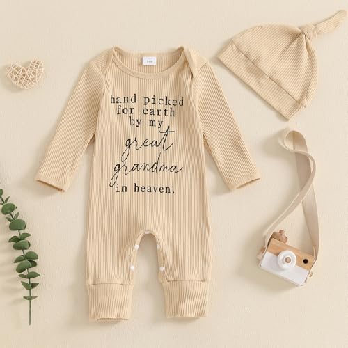 YOKJZJD Hand Picked For Earth By My Great Grandpa Grandma In Heaven Newborn Baby Boy Girl Fall Clothes Romper Jumpsuit +Hat2