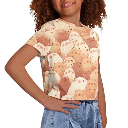 Image of Girls Crop Tees Crew Neck Casual Short Sleeve T Shirts Kids Loose Soft Comfortable Tees Blouses Shirt for Little Girl