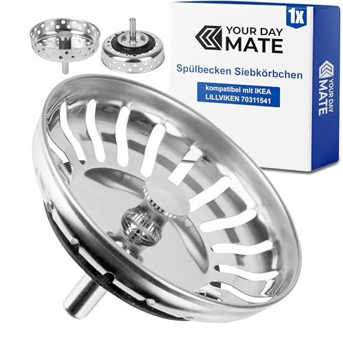 Spülbecken Siebkörbchen, 1 Pack, kompatibel mit IKEA LILLVIKEN 70311541, Ø 80 mm Siebkorb, aus Edelstahl, Korb Zapfen mit Kugel, verbesserte Filter Funktion, Ersatzteil für Lillviken Küchenspülen