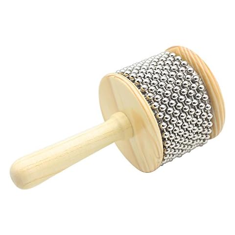 Mowind Wooden Cabasa Hand Shaker Percussion Instrument with Metal Beads for Classroom Band 3.4" Size Cover