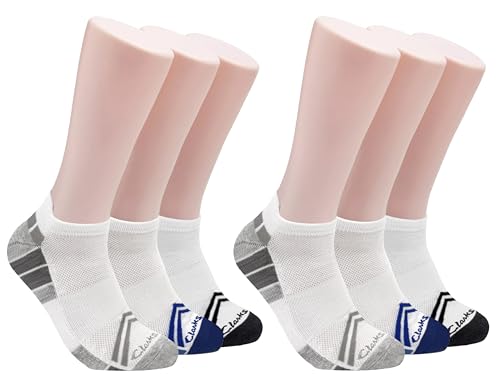 Clarks Men's Sport Half Cushion Low Cut Tab Socks 6 Pair, White, Men's 7-12 Shoe