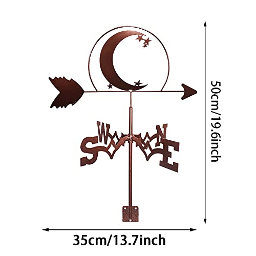 Laumoe Exquisite Metal Weather Vane Ornament Metal Weathervane Roof Mount Weather Vane With Moon & Star Garden Ornaments Wind Direction Indicator For Outdoor Farm Yard Garden Decor #TOP3