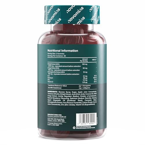 Shilajit Gommose – 2000Mg Di Himalayane Shilajit Ad Alta Concentrazione Con Ashwagandha, Chaga, Zinco, Ferro, Selenio E Vitamina D – Supporto Per Energia, Cervello E Sistema I - Novomins - 3