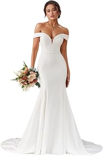 Off Shoulder Mermaid Wedding Dresses for Bride 2025 Satin Bridal Gowns B...