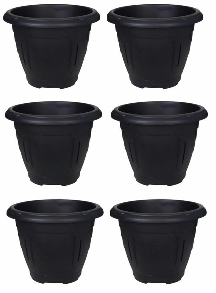 Whitefurze Traditional Design Round Venetian Planter 24cm Black (Pack of 6)