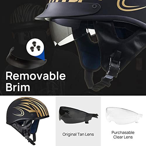 Ilm Half Helmet Open Face Motorcycle Helmets For Moped Cruiser Scooter With Sun Visor, Dot Approved Model-210V (Golden, Medium) #TOP4