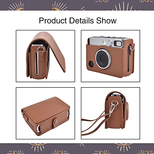 MAKINGTEC Case for Fuji Mini EVO,Camera Case Compatible for Fuji Mini EVO Camera with Adjustable Shoulder Strap in Brown Lychee Texture Horizontal Style