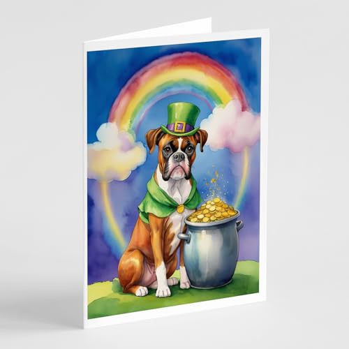 Caroline's Treasures DAC5502GCA7P Boxer St Patrick's Day Greeting Cards Pack of 8 Blank Cards with Envelopes Whimsical A7 Size 5x7 Blank Note Cards