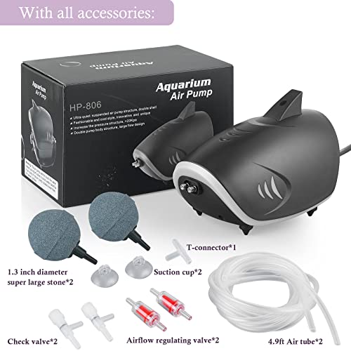 Hitop 6W Silent Aquarium Air Pump - 160Gph Large Air Volume Fish Aerator, Adjustable Oxygen Pump For Fish Tank Up To 200 Gallon #TOP4