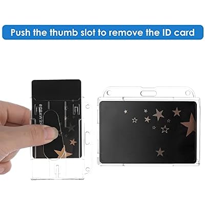 TIESOME ID Card Badge Holders with Keyring, 2 Pack Heavy Duty Badge Holders Keychain Hard Plastic Clear Card Protector Thumb Slot Card Case School Office Supplies(Horizontal)
