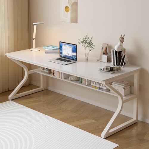 Image of TEKAVO Kynes Computer Table for Home Pc | Office Table for Home with Lower Shelf, Laptop Table, Work Table, Study Table, Modern Workstation | White Wood, Metal, (160 Cm x 60 Cm x 75 Cm) - DIY