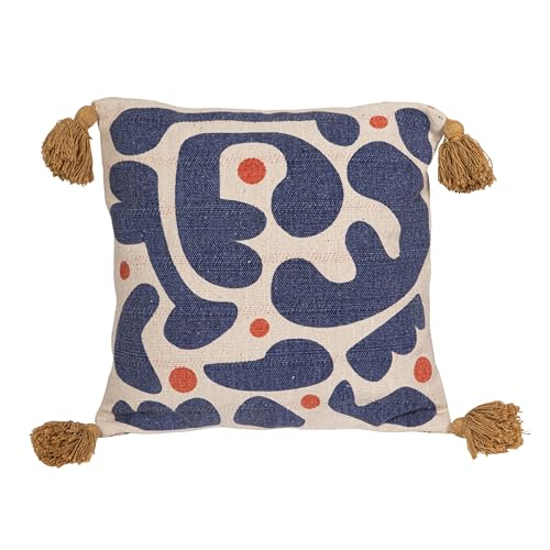 Bloomingville, Multicolor Cotton Blend Printed Pillow with Abstract Design and Tassels