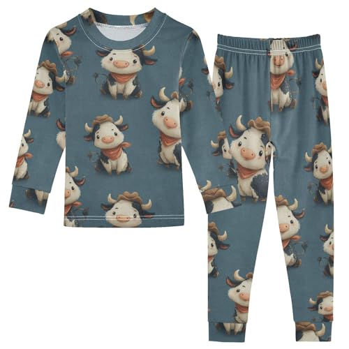 Pajama Sets Long Sleeve Cow Pattern with Bandanas Soft Comfy Sleepwear 2 Piece PJS 3-8T